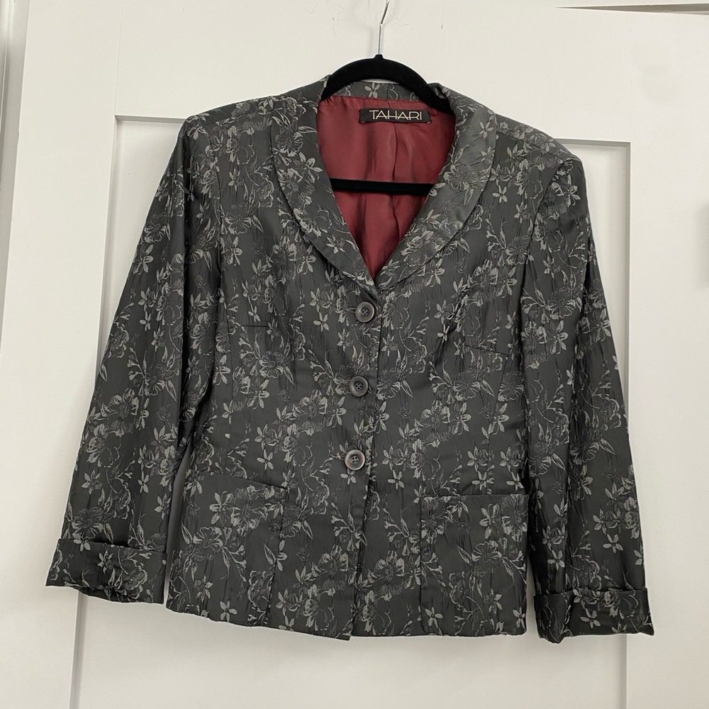Tahari jacket- size S. gray with details in a very slight silver shimmer